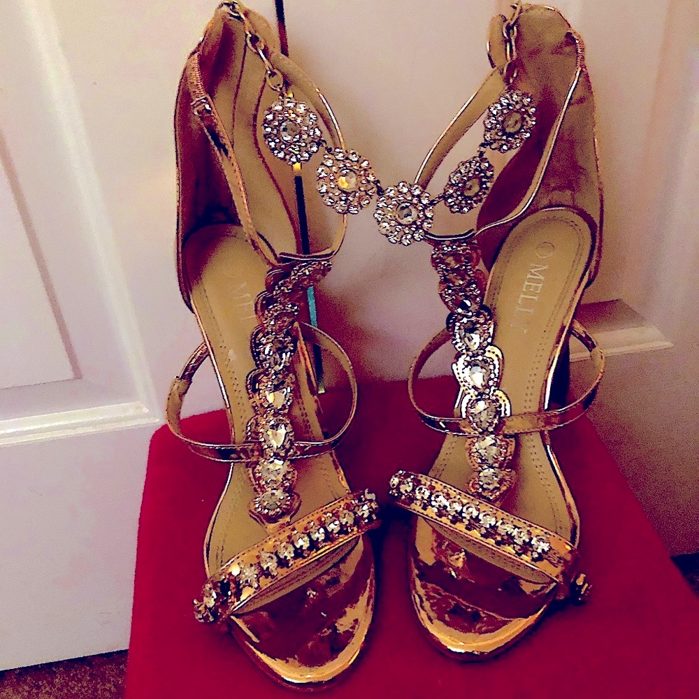 PRICE DROP MELLY rhinestone stilettos open toe, ankle strap heels